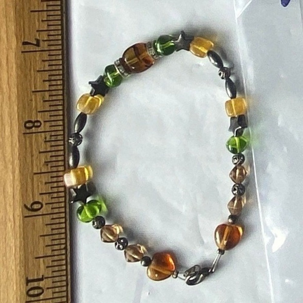 Beaded Stretch Bracelet Amber Green Brown Glass Beads Fashion‎ Jewelry